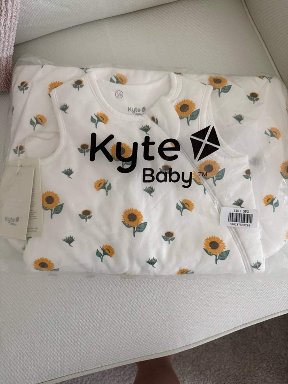 Kyte BABY White Sleep Sack with Yellow Sunflower Print
